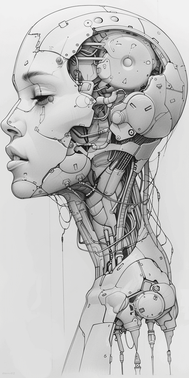 AI generated: sketch, cyborg, in the style of punk rock, high detail --ar 1:2 --stylize 750