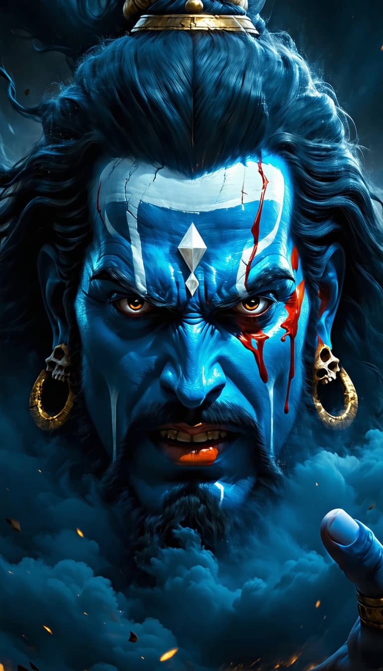 AI generated: "A highly dramatic and epic cinematic digital artwork of a colossal, enormous face of Lord Shiva in ...