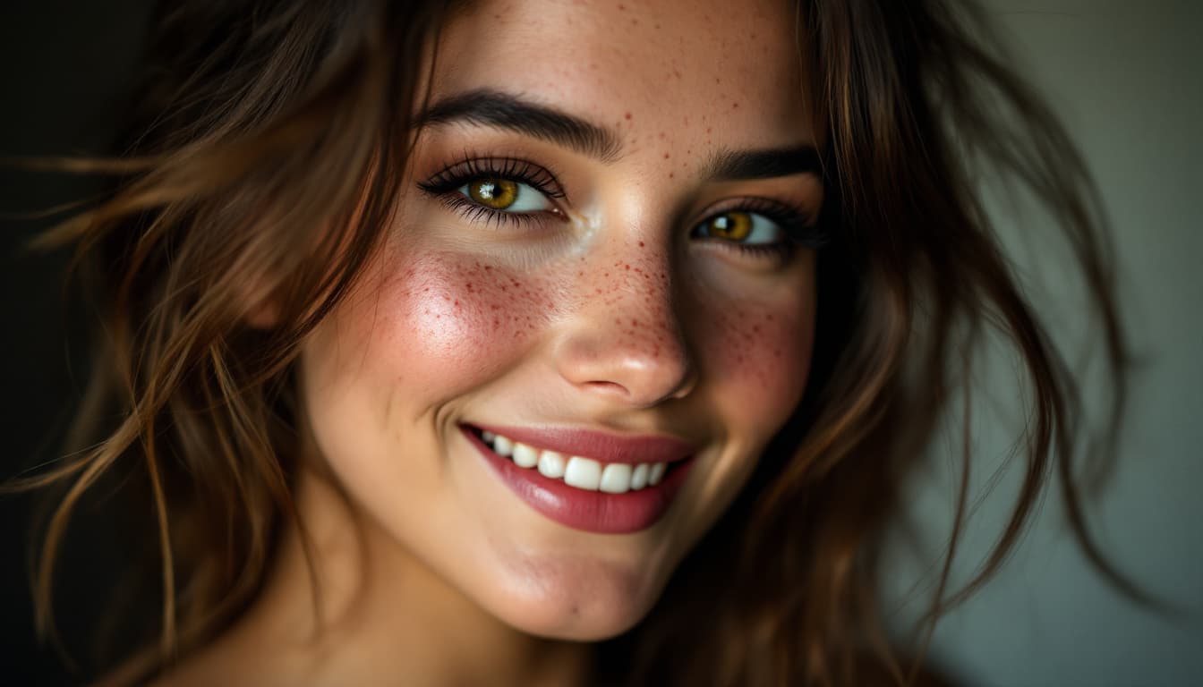 AI generated: High resolution photography beautiful lady, freckles, big smile, dark makeup, hyperdetailed photogra...