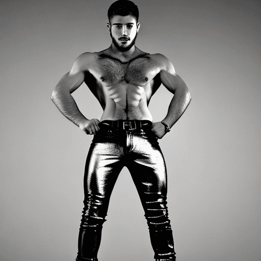 AI generated: A daring and hairy young man, embodying the essence of rebellious masculinity, standing in a spotlig...
