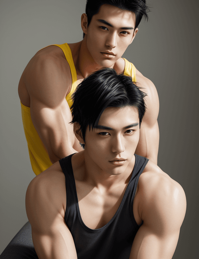 AI generated: A photorealistic portrait of a beautiful 24-year-old Japanese male model, very short dark blue hair,...
