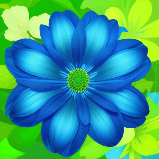 AI generated: beautiful big flower, blue flower leaves, green background