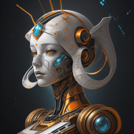 AI generated: scifi fantasy illustration beautiful robot, in the style of realistic hyper-detailed portraits, dark...