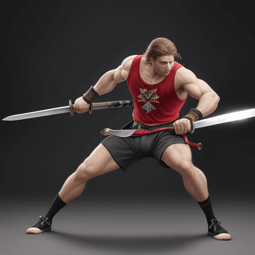 AI generated: athlete use hammer and making sword