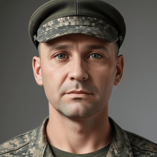 AI generated: 40-year-old man, wearing a cap. broad face, light eyes, military man of Ukraine, front-facing portra...