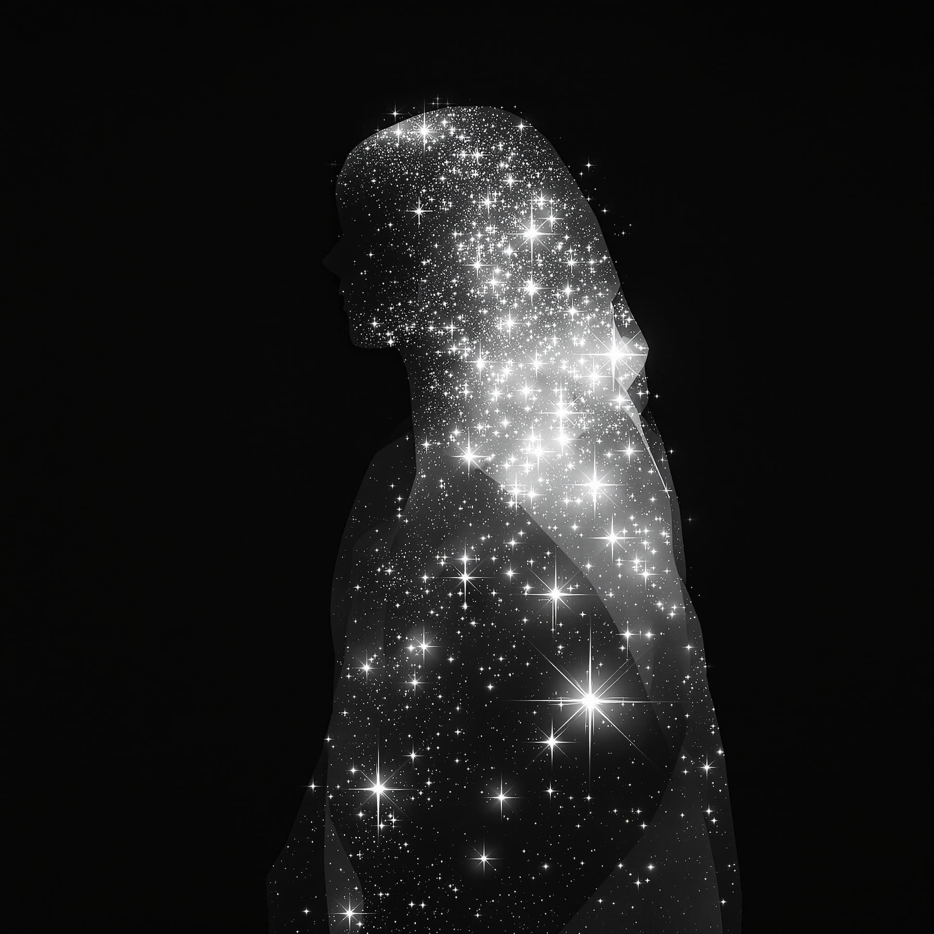 AI generated:  a multi-color side image of a person enveloped in a   mystical shroud-like material, appears to be ...