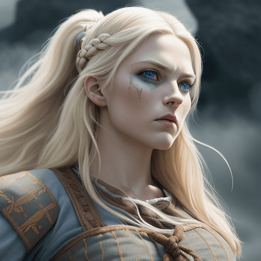 AI generated: a photograph of a beautiful viking woman in action, wearing traditional clothing, Her hair is blond,...