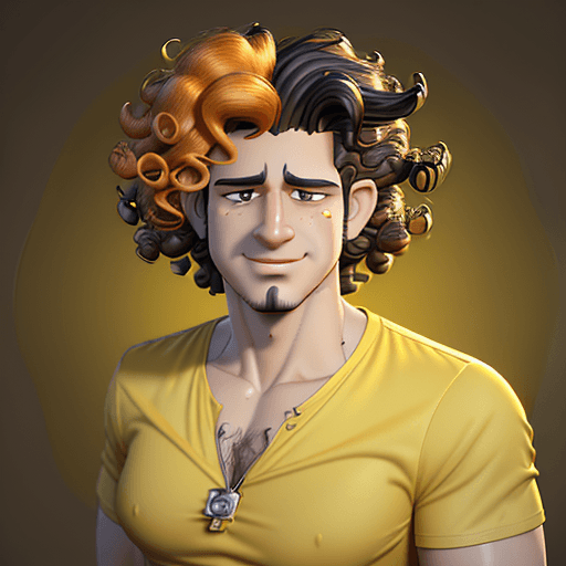 AI generated: A man with curly hair and a yellow shirt, rendered in cinema4d style, attractive characters, I can't...