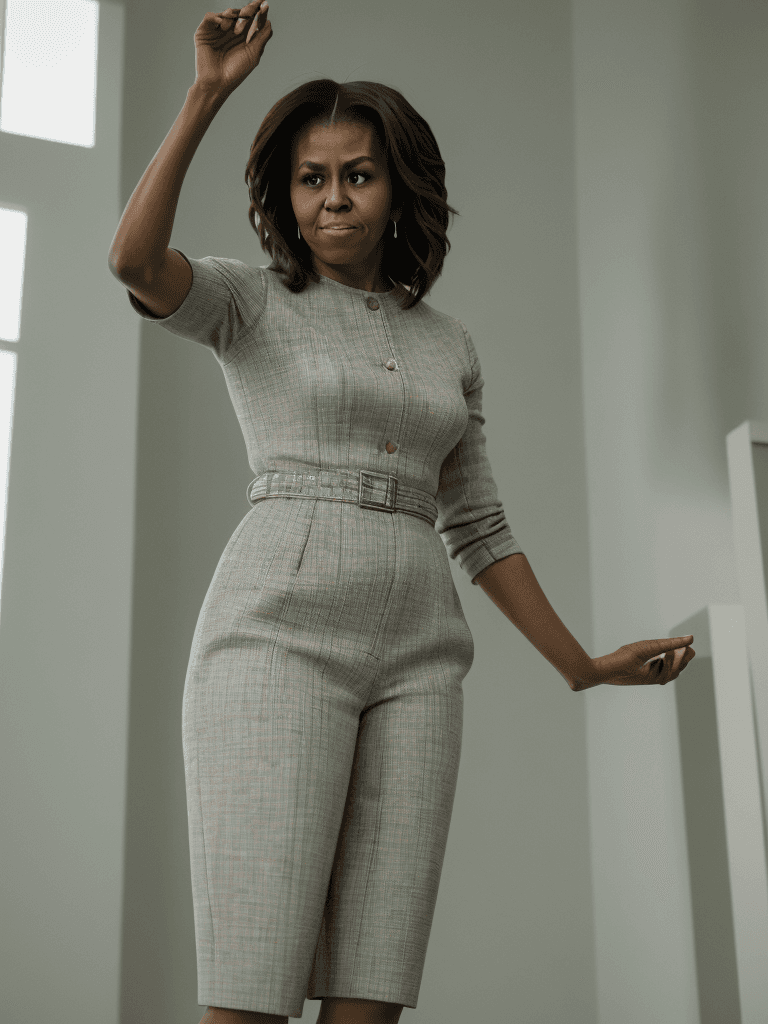 AI generated: portrait of Michelle Obama dressing man clothes, ultra realistic, 8k full HD, low angle, unreal engi...