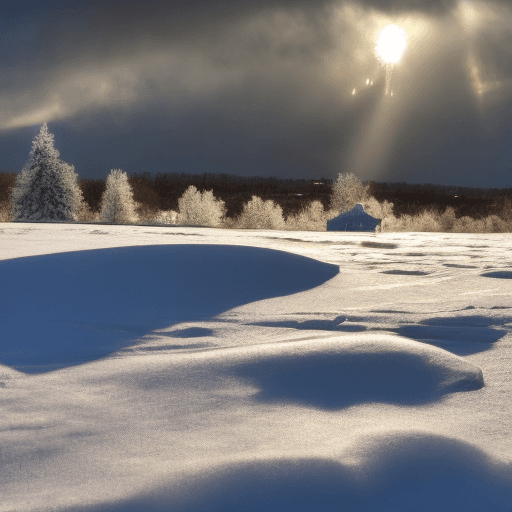 AI generated: snow in a white out storm, with ice crystals - and a small golden light in the far distance