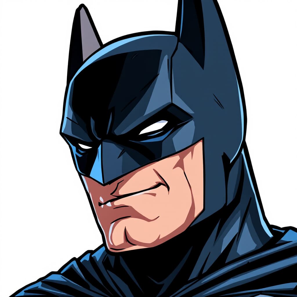 AI generated: a sticker of Batman, smirk, anime style, minimalist design, trending on ArtStation --ar 2:3 --q 2 --...