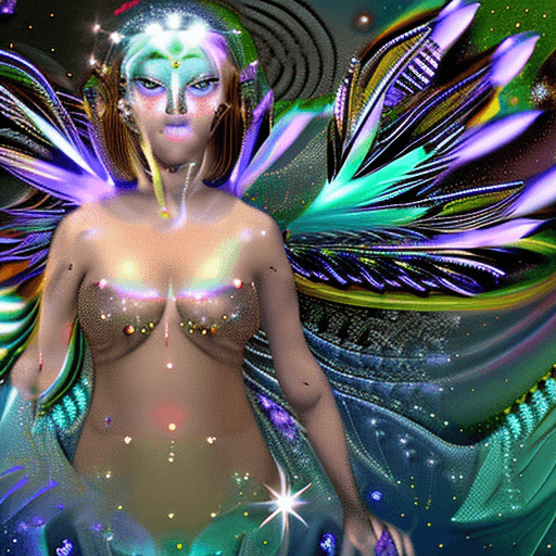 AI generated: Full body, Small highly detailed incorporeal fairy made of silvery light, Bokeh pollen specs multico...