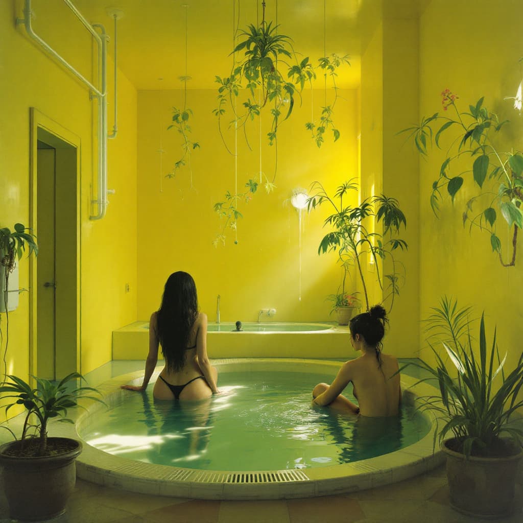 AI generated: Liminal space back rooms, yellow rooms, pool rooms, water women 
in a very strange environment 




...