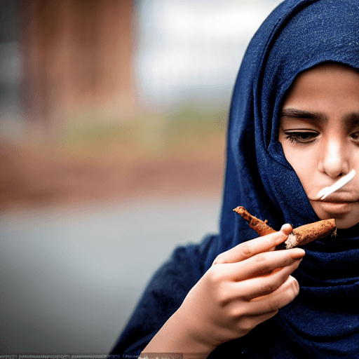 AI generated: muslim girl using balaclava smoking a weed cigar, ultra realistic, 8k, very detailed, shoot with Son...