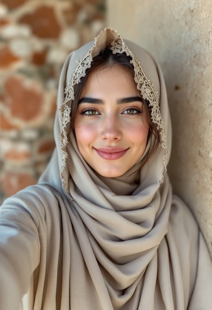 AI generated: Photograph, close-up of the face 20-year-old attractive young Muslim young women,   from iran, open ...