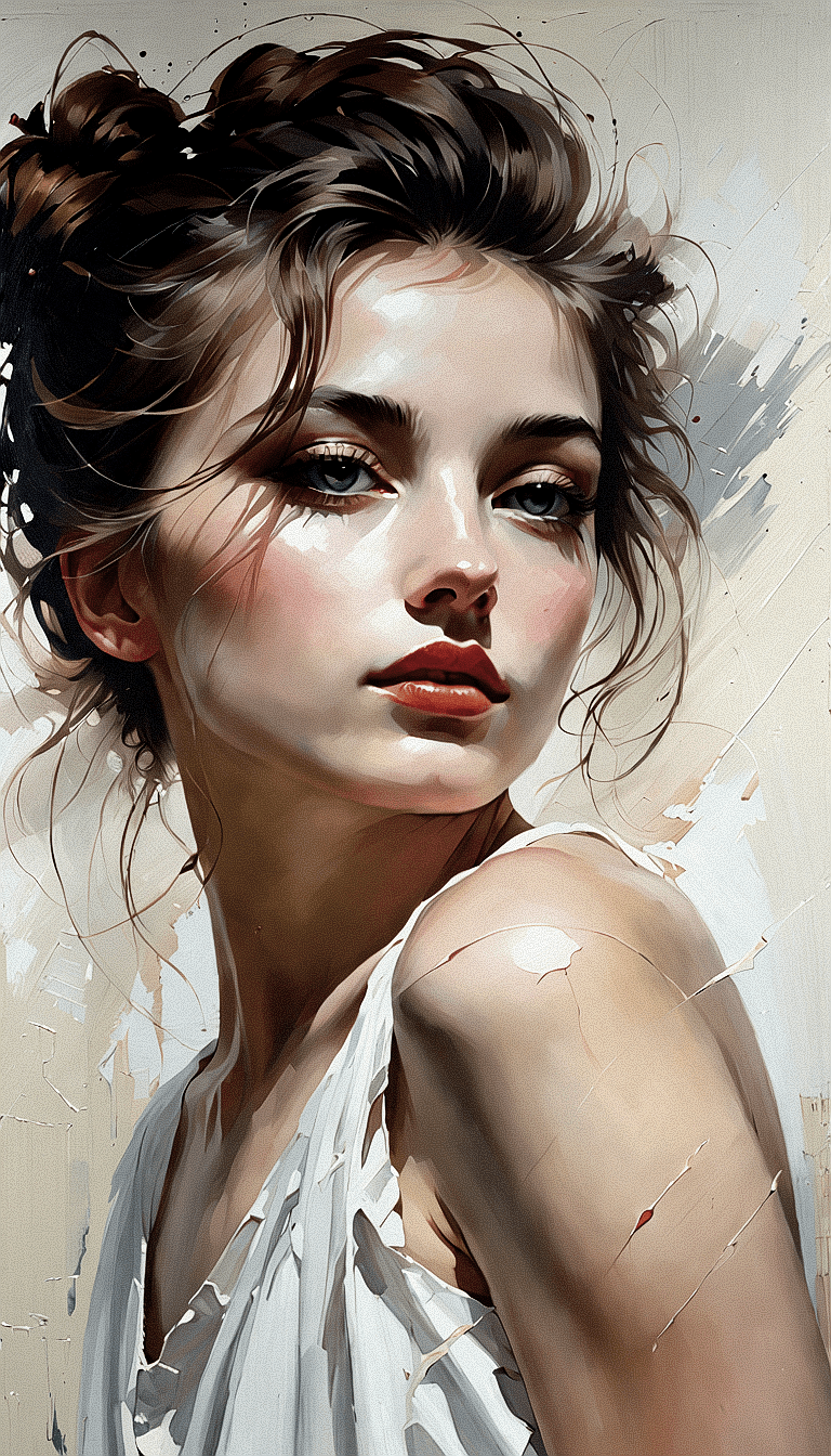AI generated: Digital painting of a beautiful young woman, painted by an artist whose randomly influenced by famou...