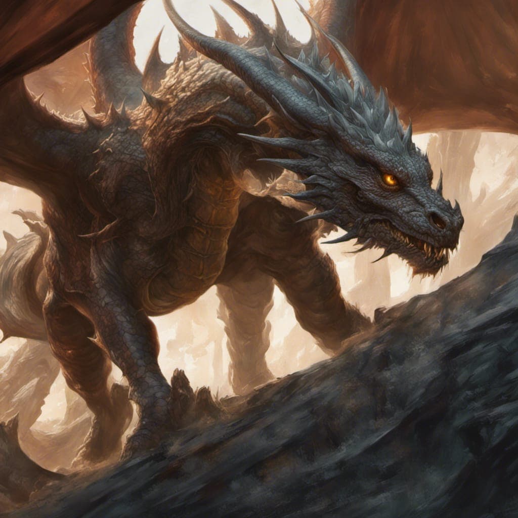 AI generated: incredible detailed shot of a magnificent dragon waking up from a thousand years of sleep, the gaze ...
