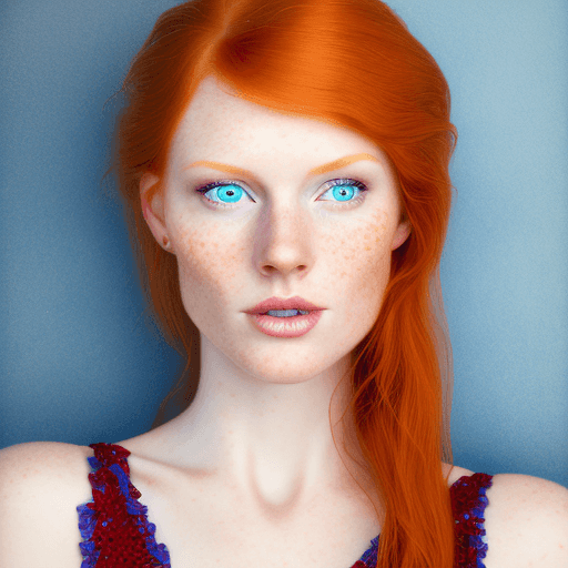 AI generated: A realistic portrait of a ginger-haired woman with striking blue eyes, ultra-high definition detail,...