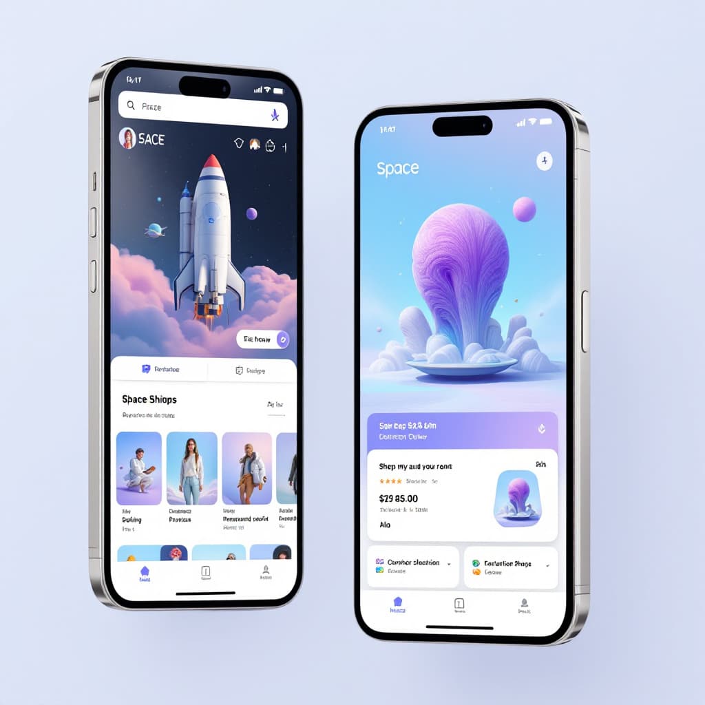 AI generated: space magazine online shop app design, UI --ar 2:3 --q 2 --v 5