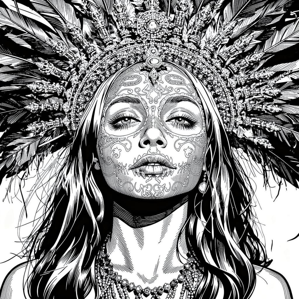 AI generated: a black and white drawing of a woman, in the style of pop art-inspired comic book style, martin ansi...