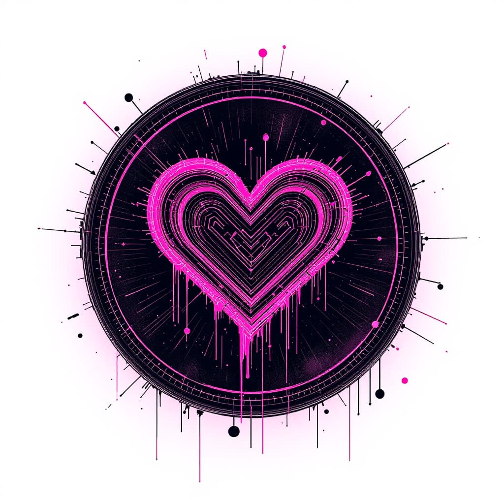 AI generated: A cyber punk unique pink love emblem in a circle on a white background
