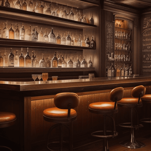 AI generated: At the heart of the lounge, a bar takes center stage. The bar counter, made of polished wood, carrie...