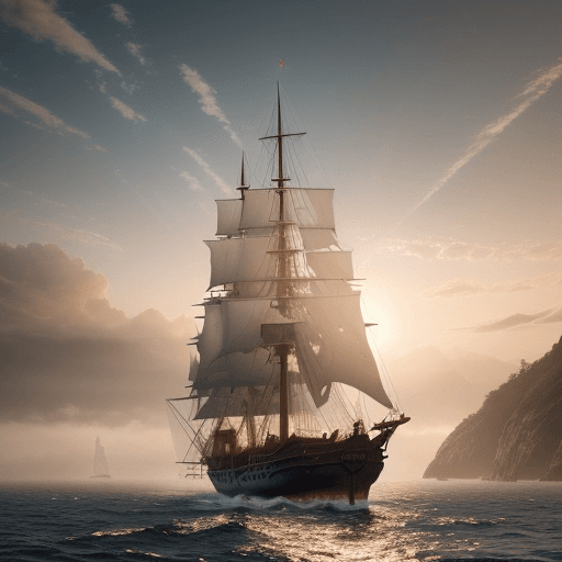 AI generated: Photo of a ultra realistic sailing ship, dramatic light, pale sunrise, cinematic lighting, battered,...