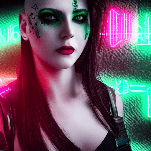 AI generated: a beautiful pale cyberpunk Girl with heavy black eyeliner, red eyes, shaved side haircut, hyper deta...