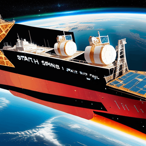 AI generated: A very big ship in space with beautiful girls
