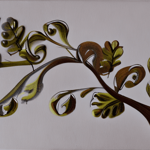 AI generated: curly branch with leaves, medieval style, oil painting, white background