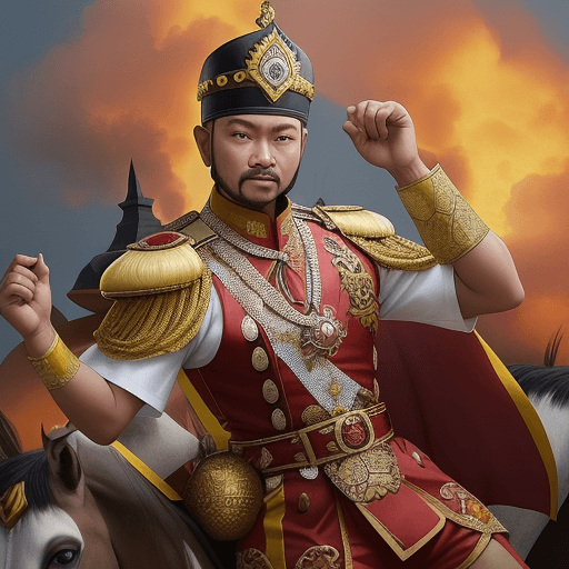 AI generated: seorang sultan dari kota cirebon, indonesia, sedang berdiri ditengah masyarakatnya,