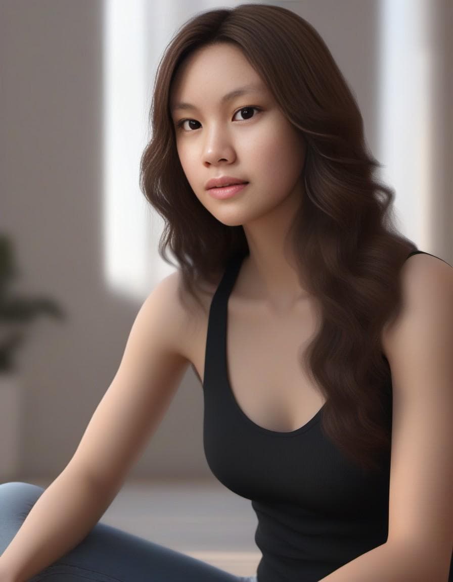 AI generated: women with a focus face, black gold dress . standing in light rain. with realistic drop of rain on h...