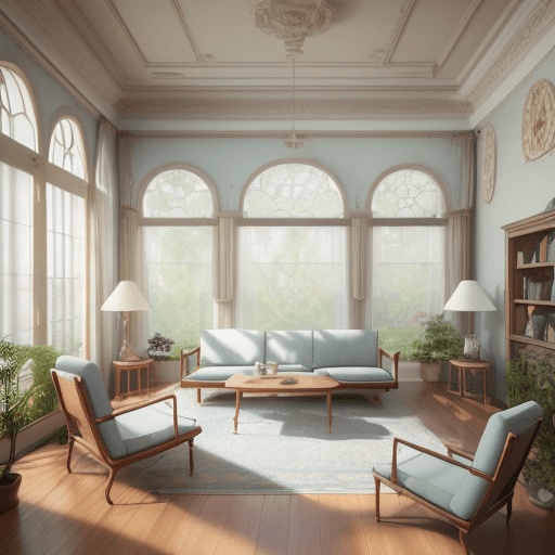 AI generated: High resolution photography interior design, dreamy sunken living room conversation pit, wooden floo...