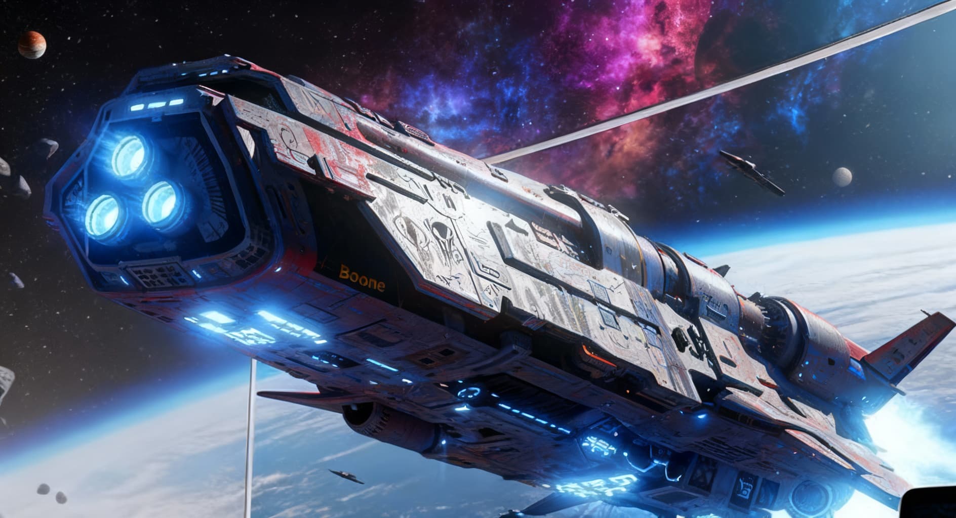 AI generated: Reimagine, in detail, the alien spaceship to show a new design. Reposition and add or change paint c...