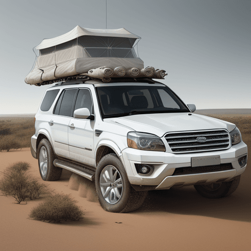 AI generated: The artwork is a portrait of a white SUV with a roof rack on top of it. It may have been created by ...