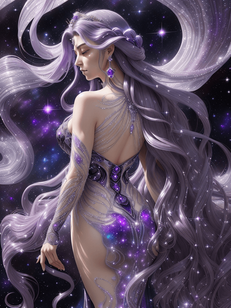 AI generated: The ultimate space princess is a sight to behold, her flowing gown shimmers with ethereal hues of de...