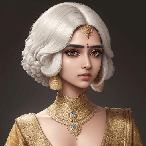 AI generated: A Indian girl with golden white hair, exquisite facial features, curly long bob hairstyle, high-defi...