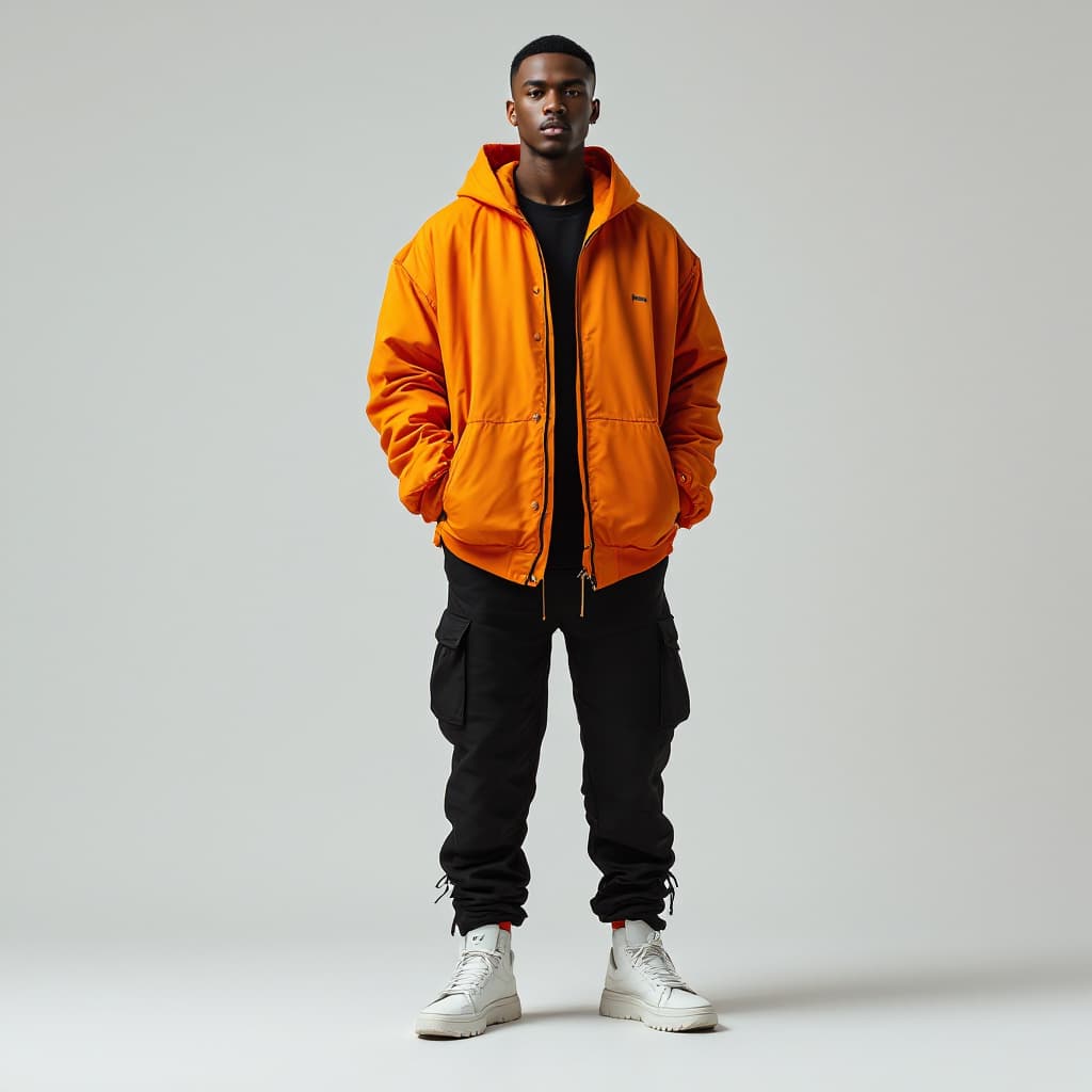 AI generated: BLACK MAN IN HIGH FASHION STREETWEAR FOR WEBSITE 