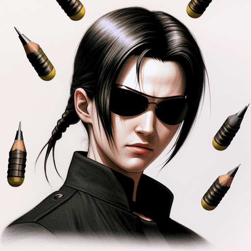 AI generated: Pencil art style, Neo from the Matrix, stopping bullets