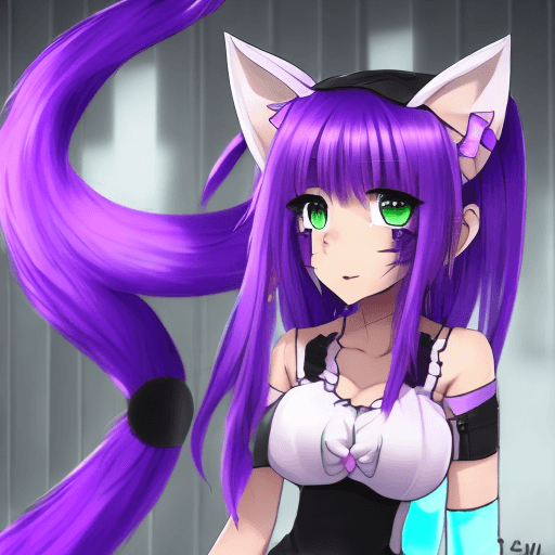 AI generated: score_9,score_8_up,score_7_up, source_anime, 1catgirl, purple cat ears, purple cat tail, medium hair...