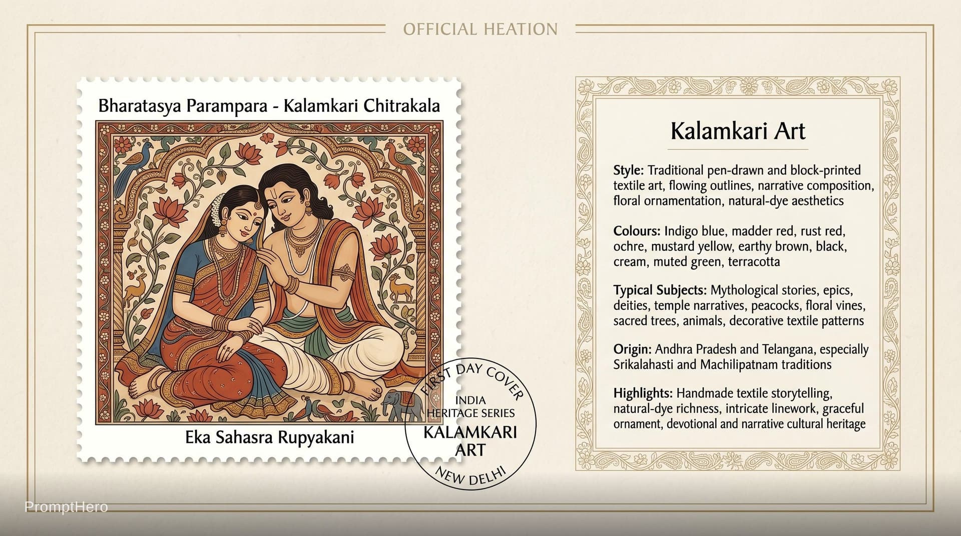 AI generated: Create a 16:9, 4K premium commemorative First Day Cover envelope inspired by India Post heritage des...
