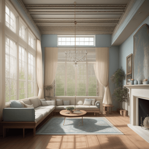 AI generated: High resolution photography interior design, dreamy sunken living room conversation pit, wooden floo...