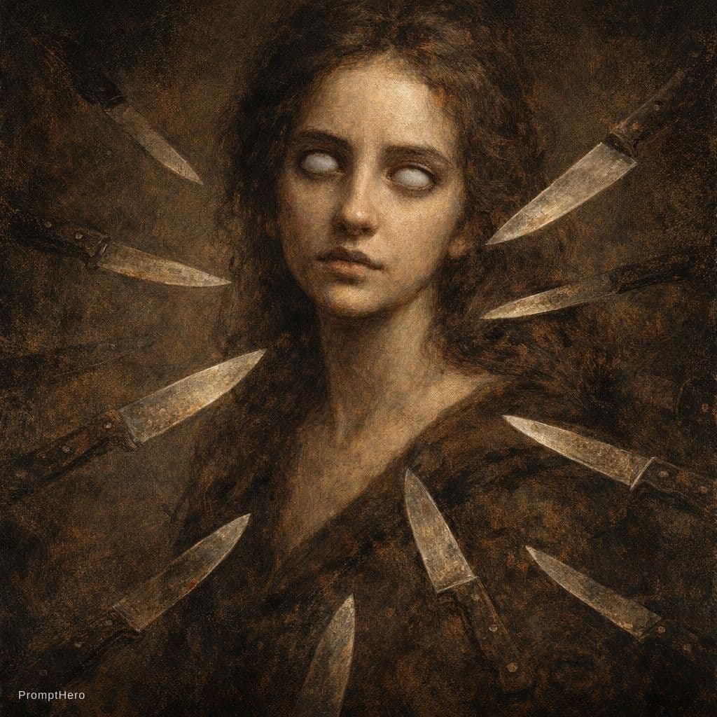 AI generated: artistic, oil painting, portrait of girl, empty eyes, gaze, grainy touch, style inpired by Diego Vel...