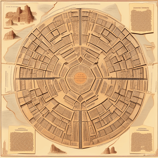 AI generated: map of labyrinth, petra in jordan, infographic, labels, highly detailed, complex, parchment