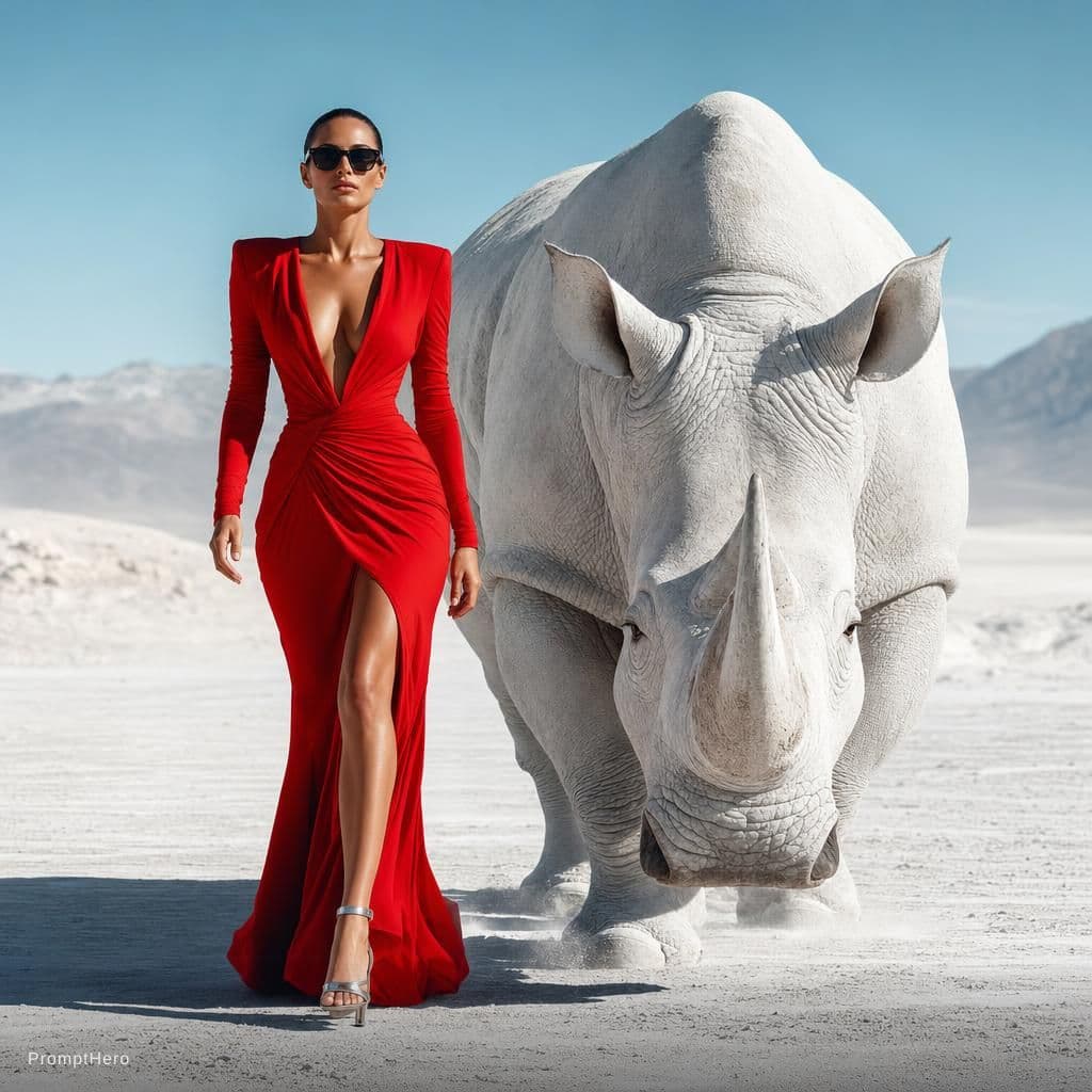 AI generated: {
  "scene": {
    "type": "editorial fashion surrealism",
    "location": "barren white desert w...