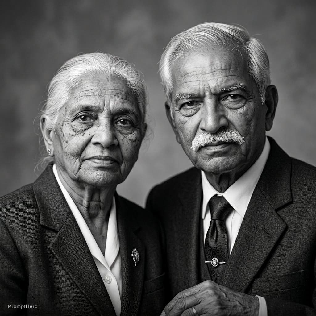 AI generated: Re created from Image provided to an old couple,80 - 90 years old couple. Type: Digital photograph, ...