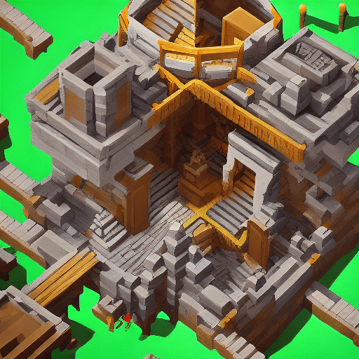 AI generated: Craft a voxel-based dungeon crawler environment with intricate details and dynamic lighting.