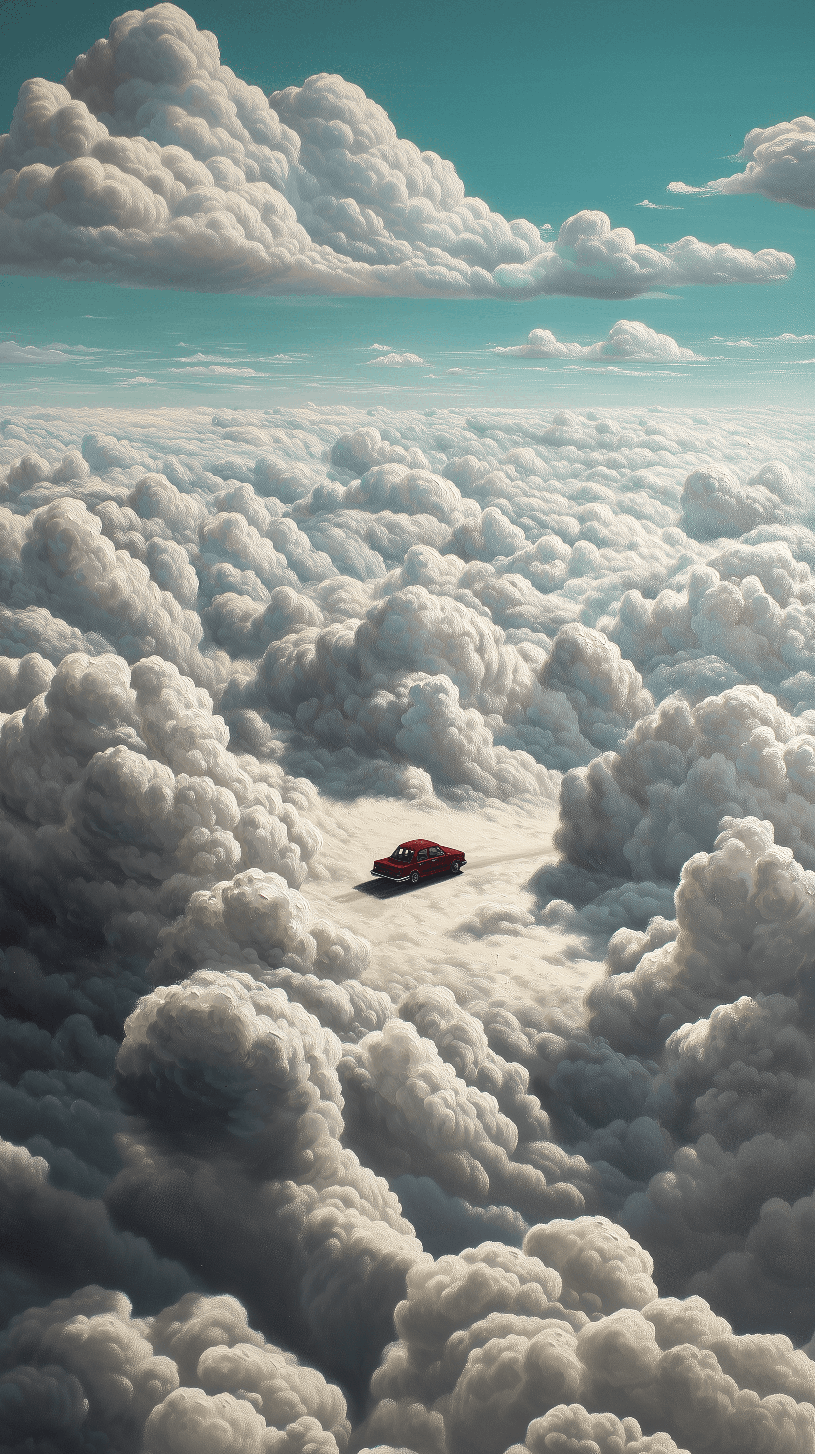 AI generated: oil painting, car, in the clouds, dreamlike --ar 9:16 --v 7