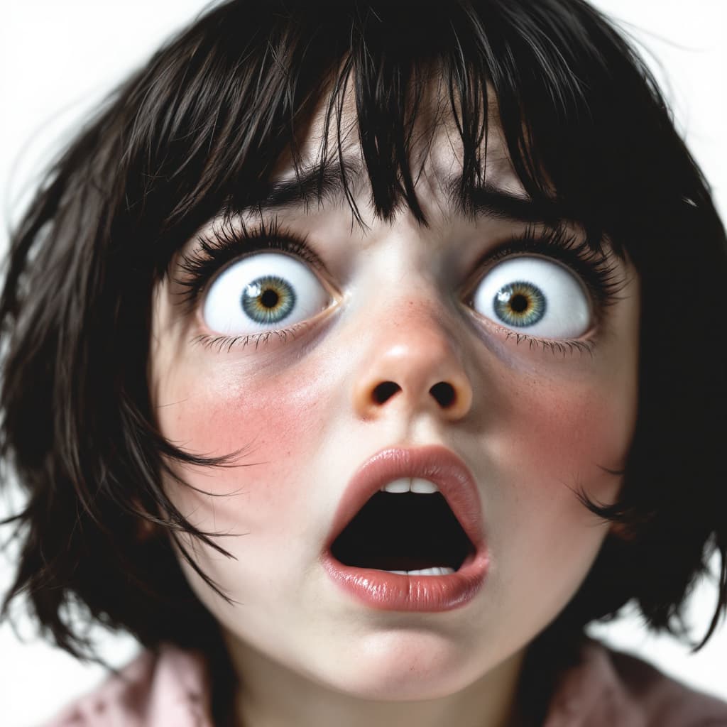 AI generated: Girl with short hair on 4 supports with expression of fear and open mouth with blush looking back On...