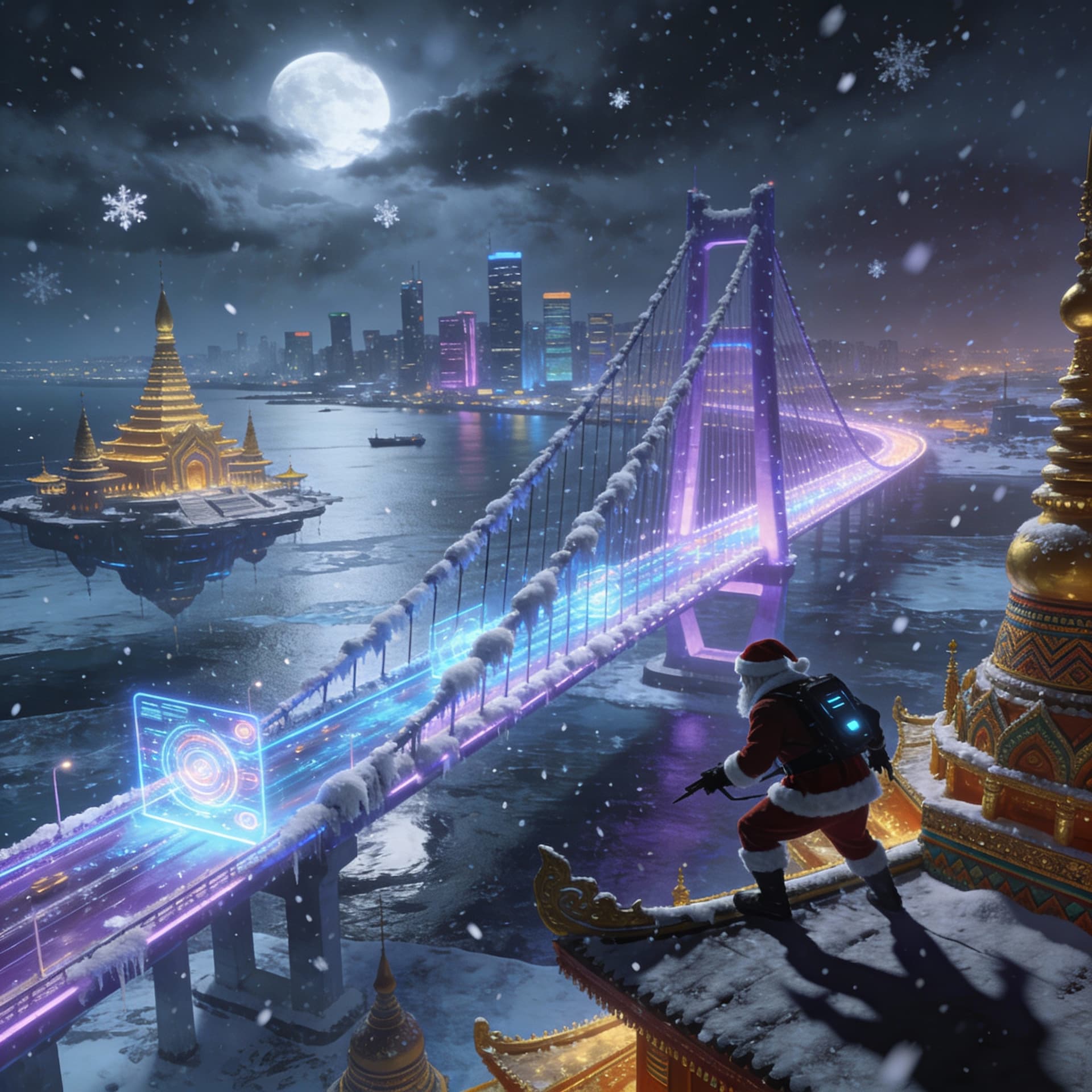 AI generated: hyper magnificent, sprawling cyberpunk lekki ikoyi link bridge, water overview Lagos, Nigeria story ...